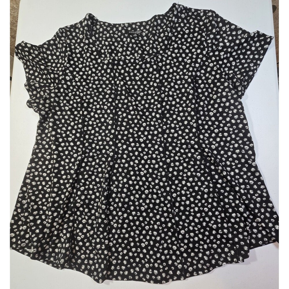 Ava & Grace Womens Size 2X Plus Pleated Black/White Flowy Sleeve Office Stretch